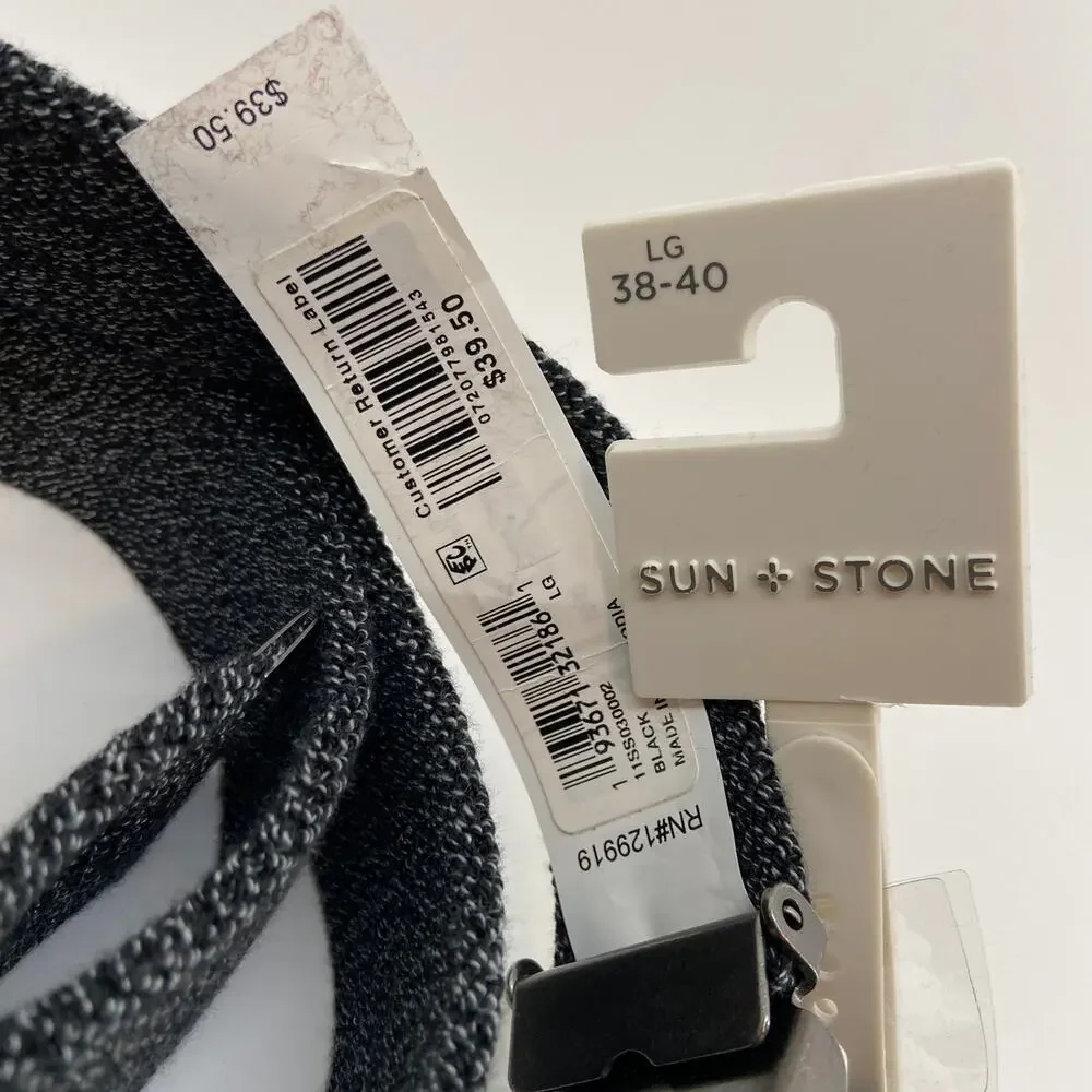 Sun + Stone Men's Size Large 38-40 Stretch Webbing Belt Black/Gray NEW